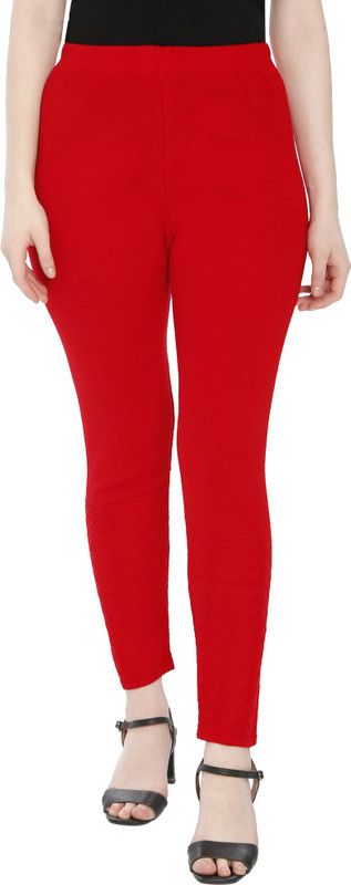TNQ Ankle Length Winter Wear Legging  (Red, Solid)