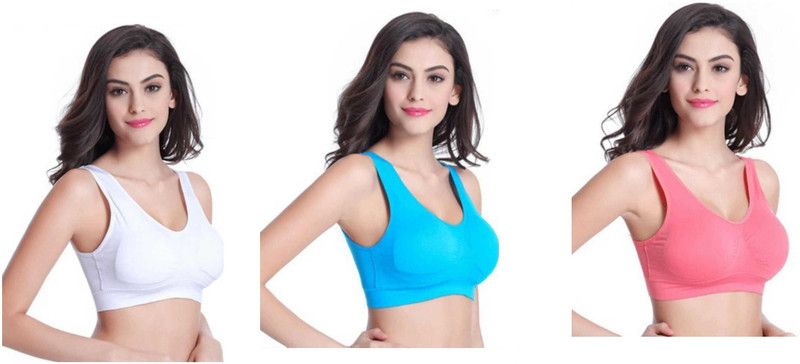 Pack of 3 Women Sports Non Padded Bra  (White, Blue, Pink)