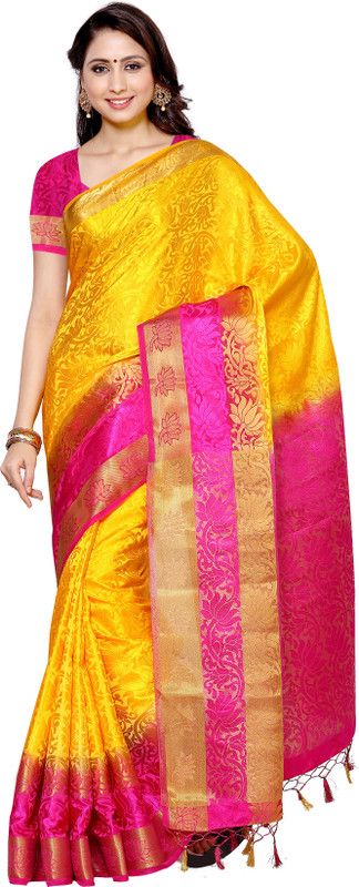 Embellished Kanjivaram Tussar Silk Saree  (Multicolor)