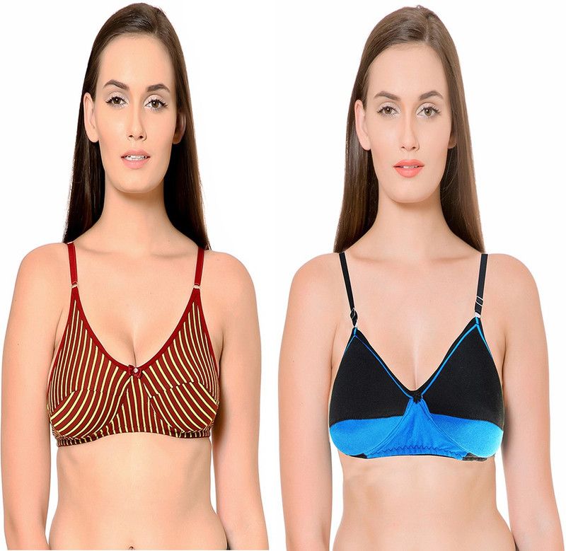 Pack of 2 Women Full Coverage Non Padded Bra  (Brown, Blue)