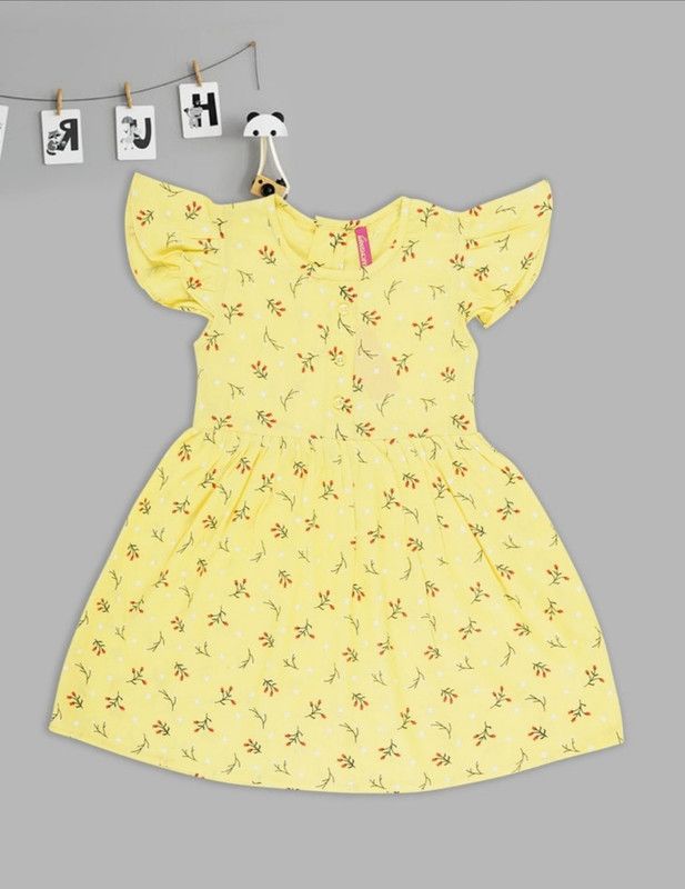 Angry Birds Girls Below Knee Casual Dress  (Yellow, 3/4 Sleeve)