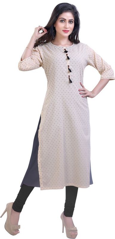 Women Polka Print Pure Cotton A-line Kurta  (Beige)