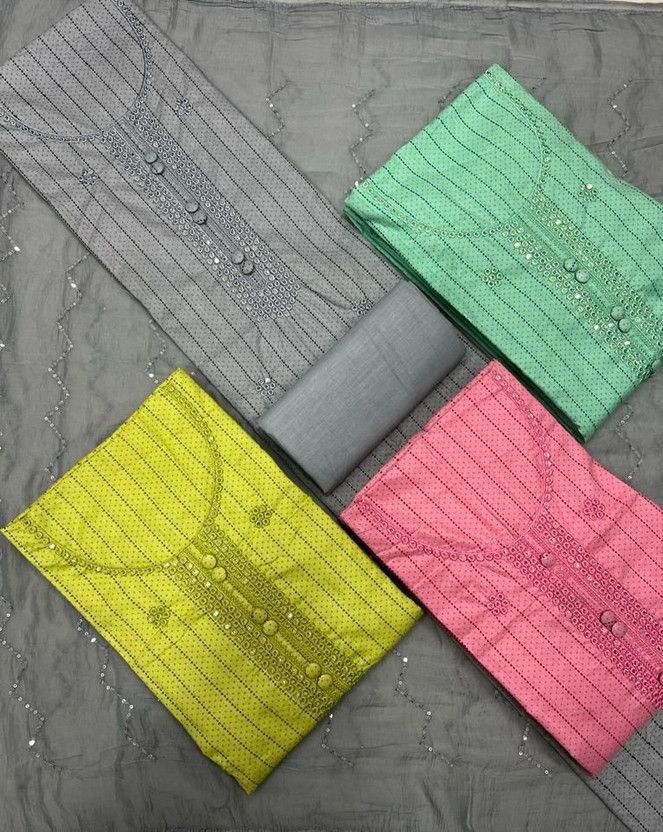 Unstitched Cotton Blend Salwar Suit Material Polka Print