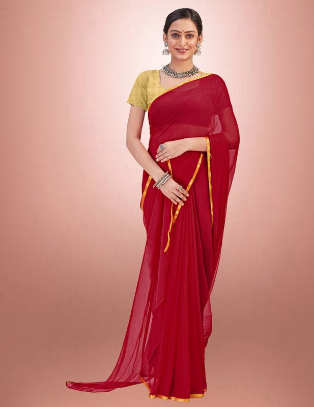 Solid/Plain, Embellished, Woven Kanjivaram Jacquard, Cotton Silk Saree  (Maroon)