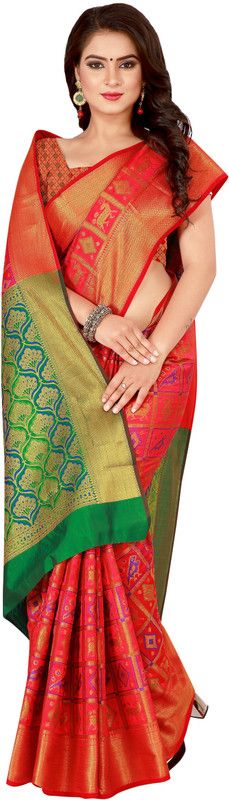 Embellished Patola Jacquard, Art Silk Saree  (Red)