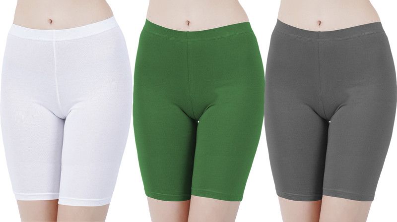 Pack of 3 Solid Women White, Green, Grey Cycling Shorts