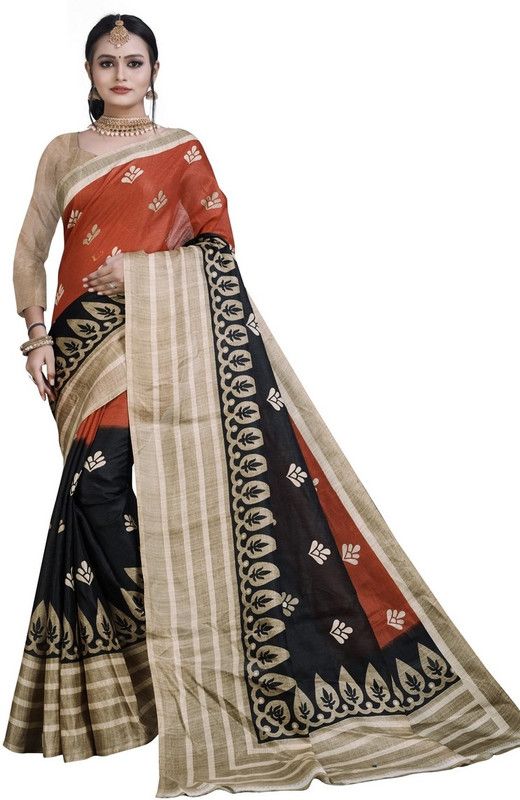 Printed Bollywood Cotton Blend, Art Silk Saree  (Pack of 2, Multicolor)