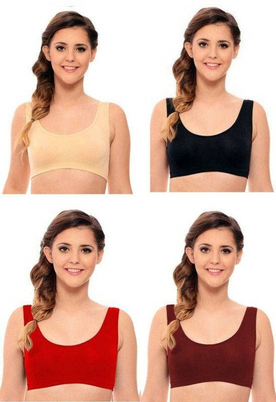 Women's Cotton Solid Women Sports Non Padded Bra  (Multicolor)