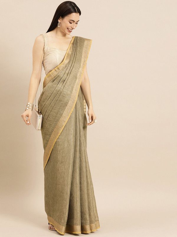 Self Design Bhagalpuri Cotton Linen Saree  (Grey)