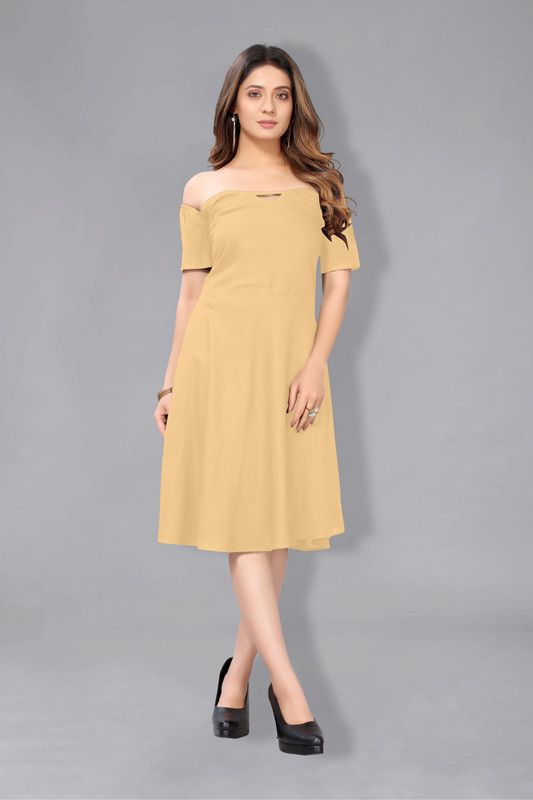 Women Drop Waist Beige Dress