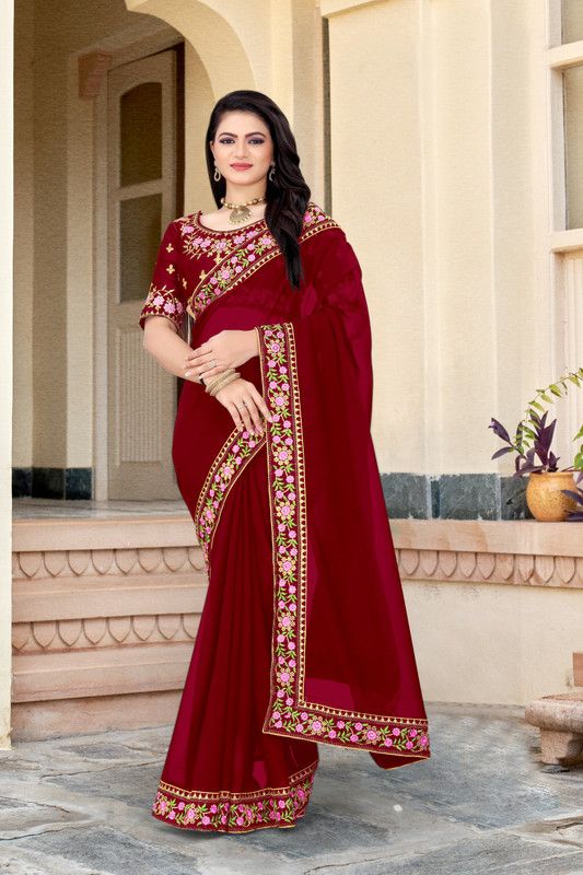 Self Design Banarasi Jacquard, Art Silk Saree  (Maroon, Gold)