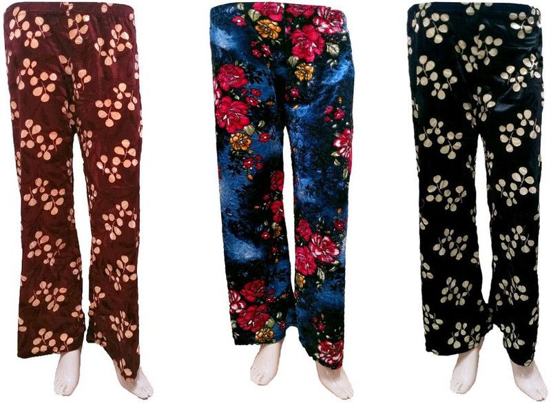 Pack of 3 Women Regular Fit Maroon, Blue, Black Velvet Trousers