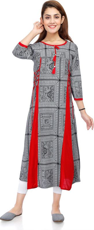 Women Applique Kurta  (Grey)