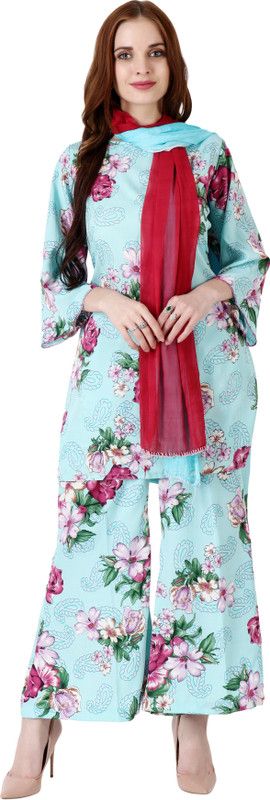 Semi Stitched Crepe Kurta & Palazzo Material Floral Print