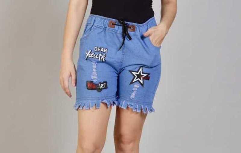 Solid Women Denim Light Blue Running Shorts, Basic Shorts, Cycling Shorts, Denim Shorts