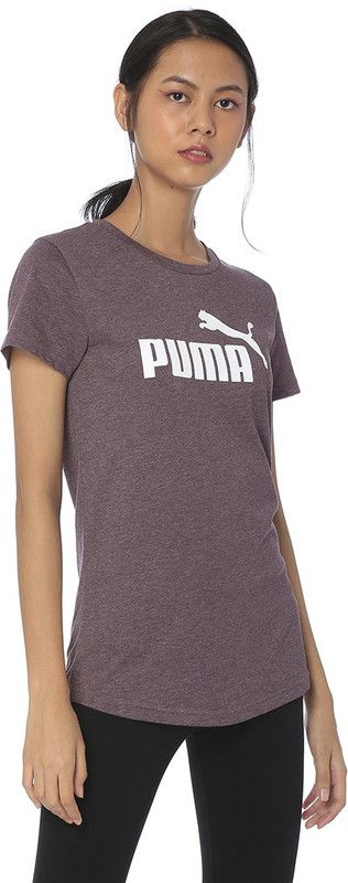 ESS+ Logo Heather Tee Women Printed Round Neck Cotton Blend Purple T-Shirt