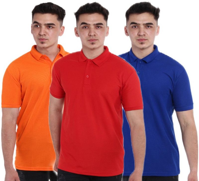 Solid Men Orange, Red, Blue T-Shirt  (Pack of 3)