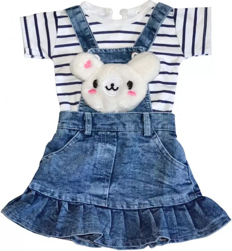 Dungaree For Baby Girls Party Striped Denim  (Multicolor, Pack of 1)