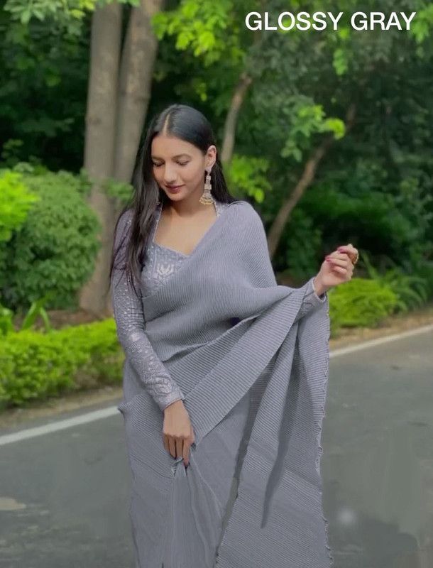 Kalamkari Georgette Saree  (Grey)