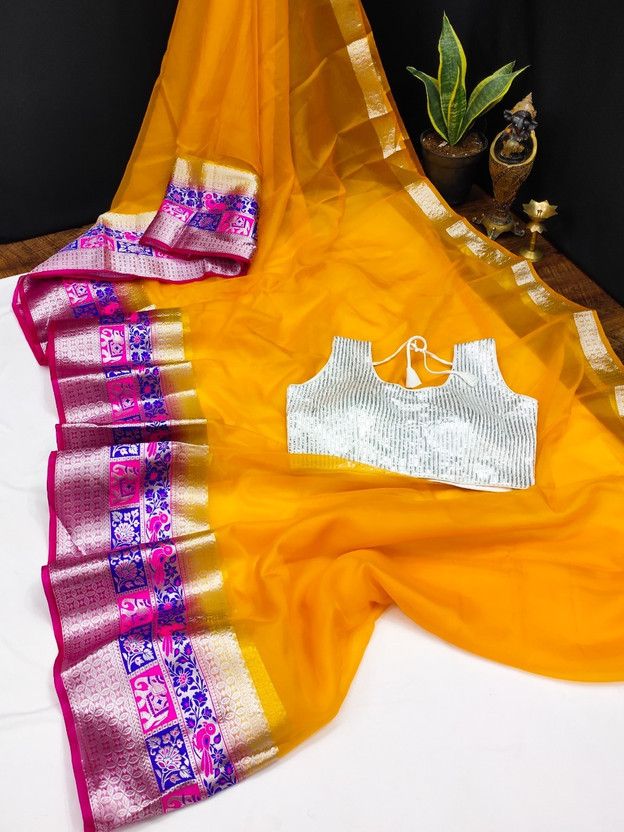 Self Design Banarasi Jacquard, Art Silk Saree  (Yellow)