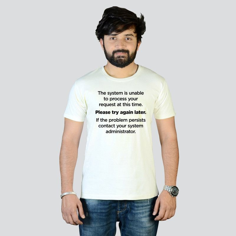 Computer System Error Men Printed Round Neck Pure Cotton Beige T-Shirt