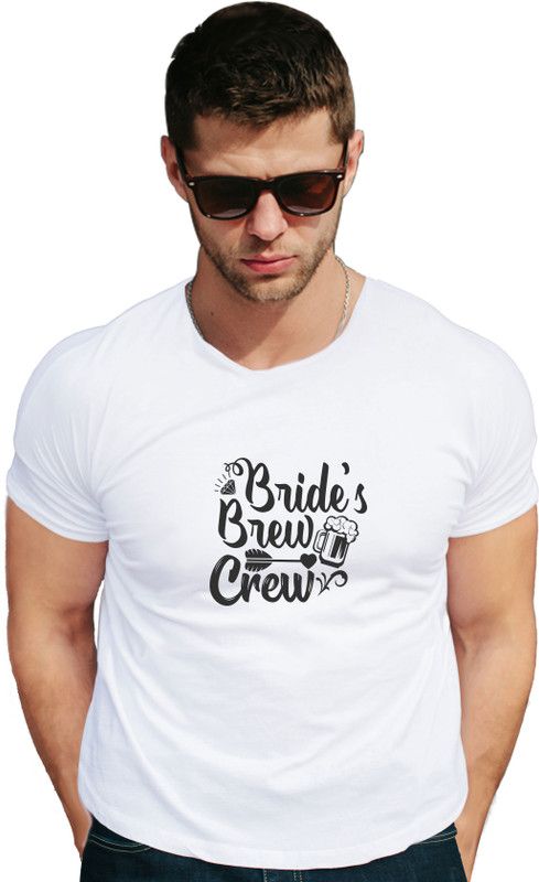 Bride brew crew Men Typography Round Neck Cotton Blend White T-Shirt
