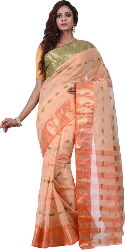 Self Design, Striped Jamdani Pure Cotton Saree  (Pink)