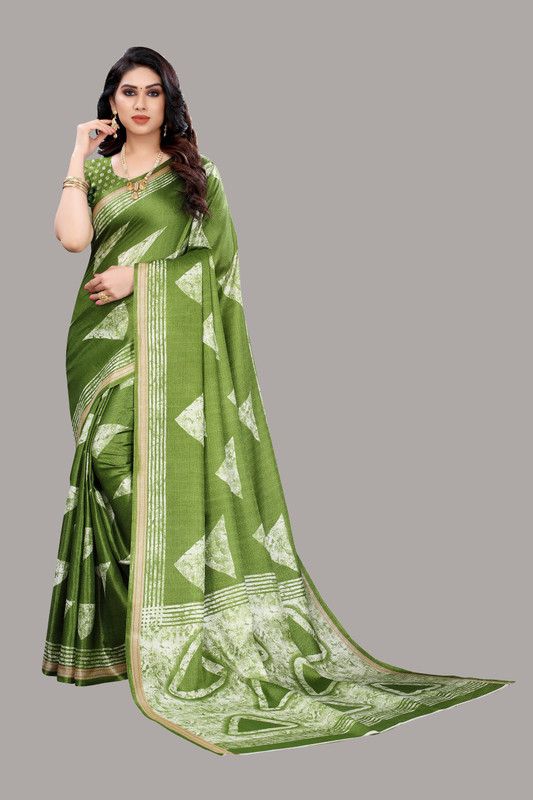 Geometric Print Bollywood Art Silk Saree  (Green)