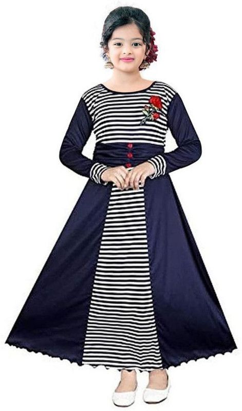 Girls Below Knee Party Dress  (Blue, Full Sleeve)