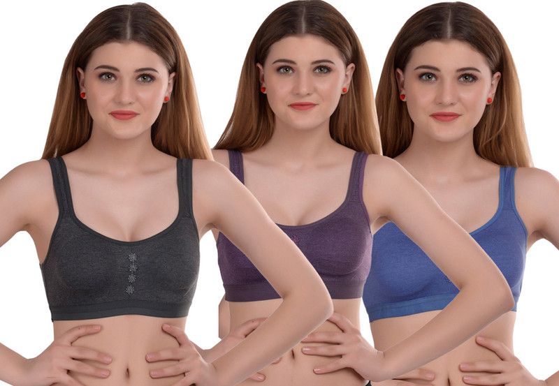 Pack of 3 Women Minimizer Non Padded Bra  (Grey, Purple, Blue)