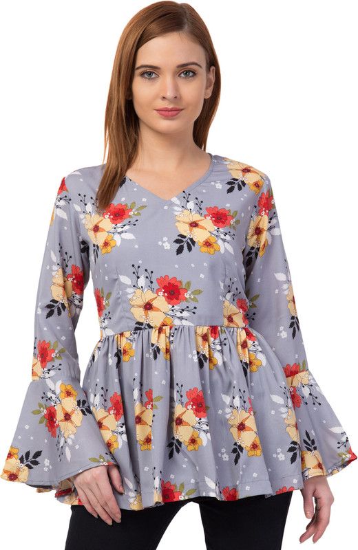 Casual Regular Sleeves Printed Women Red, Grey, Yellow Top
