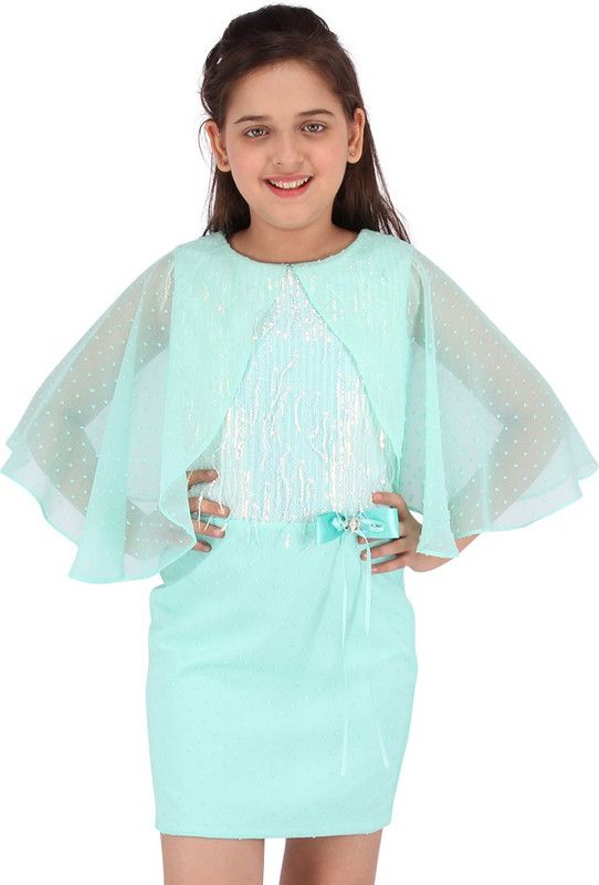 Baby Girls Above Knee Party Dress  (Green, Fashion Sleeve)