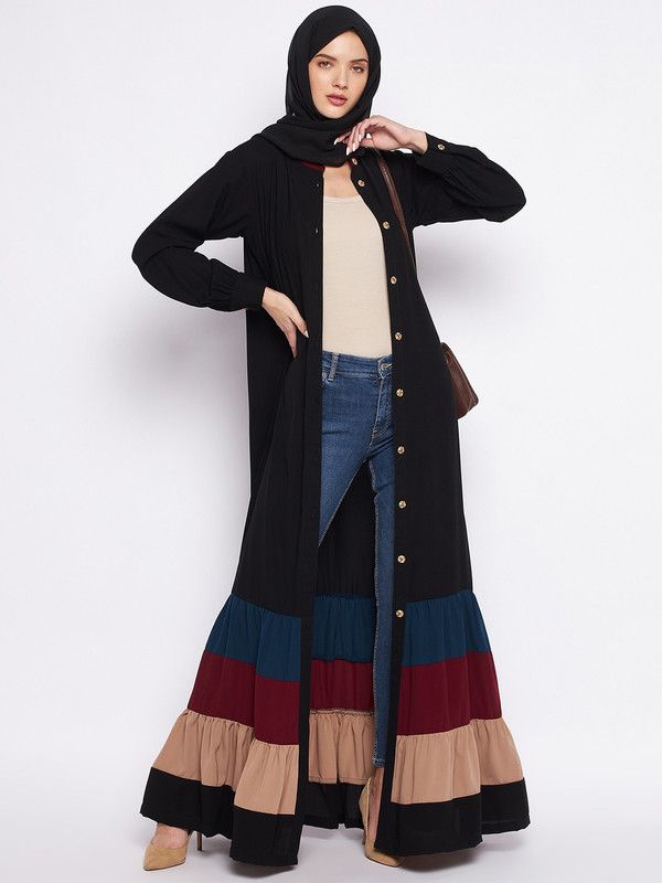 NABIA 4CLR-01 Polyester Solid Abaya  (Multicolor)