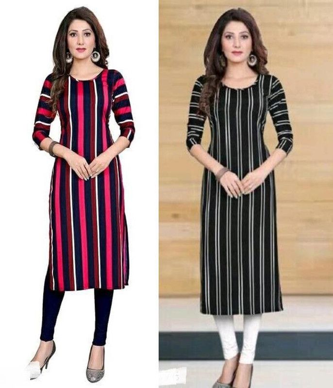 Pack of 2 Women Self Design Silk Blend Straight Kurta  (Red, Black)
