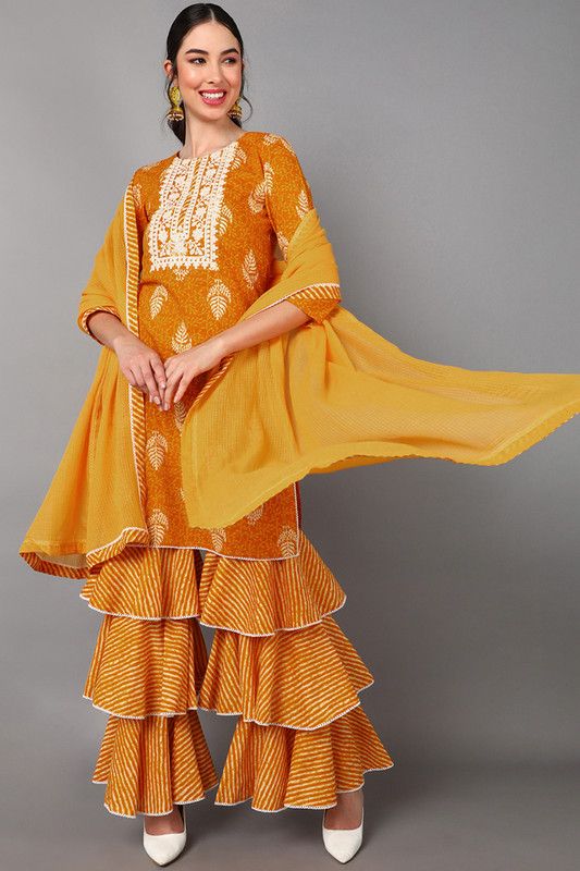 Women Kurta, Sharara and Dupatta Set Pure Cotton