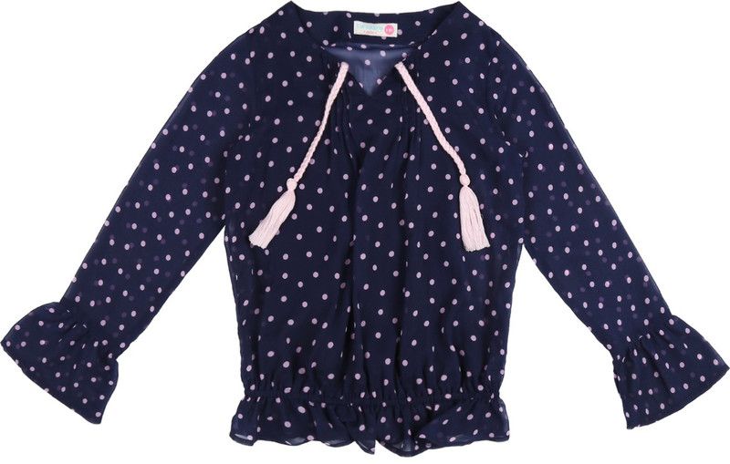 Girls Casual Poly Georgette Blouson Top  (Blue, Pack of 1)