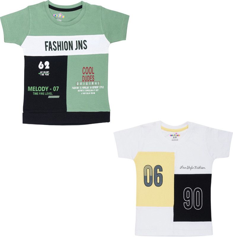 Baby Boys & Baby Girls Printed Cotton Blend T Shirt  (Multicolor, Pack of 2)