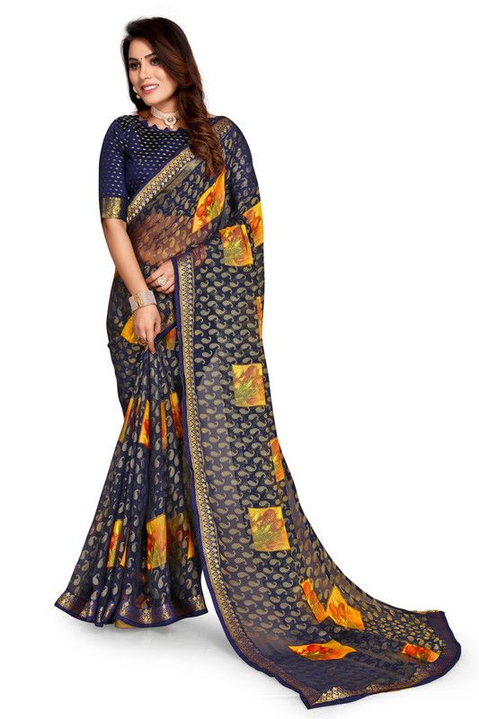 Woven Daily Wear Brasso Saree  (Blue)