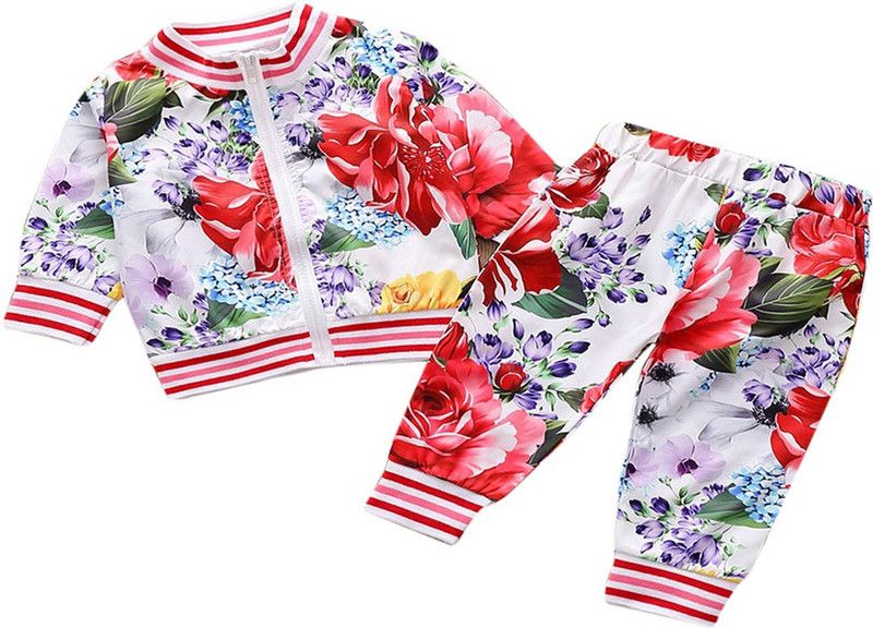 Baby Girls Casual Jacket Pant  (Red)