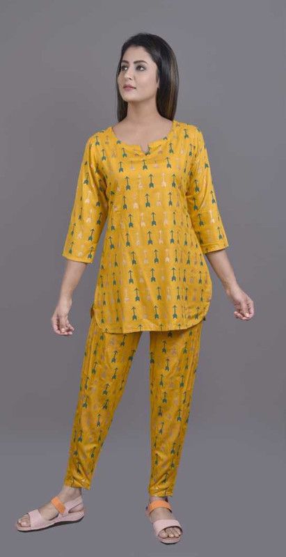 Women Geometric Print Yellow Top & Pyjama Set