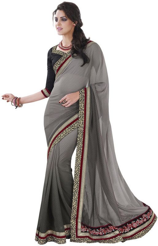 Embellished Bollywood Cotton Blend Saree  (Black, Grey)