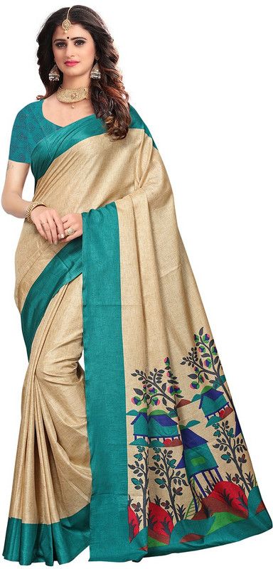 Printed Bollywood Pure Silk Saree  (Light Blue, Beige)