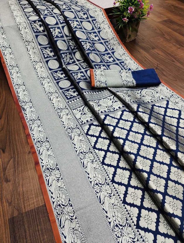 Digital Print Bollywood Chanderi Saree  (Blue)