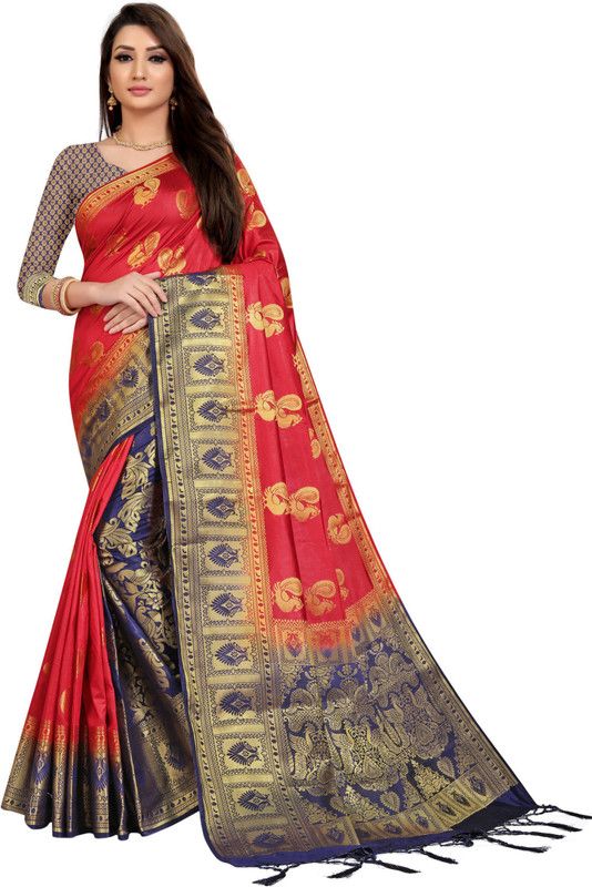 Banarasi Silk Blend Saree  (Red)