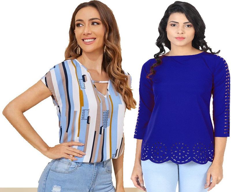 Pack of 2 Casual Regular Sleeves Embellished Women Multicolor Top