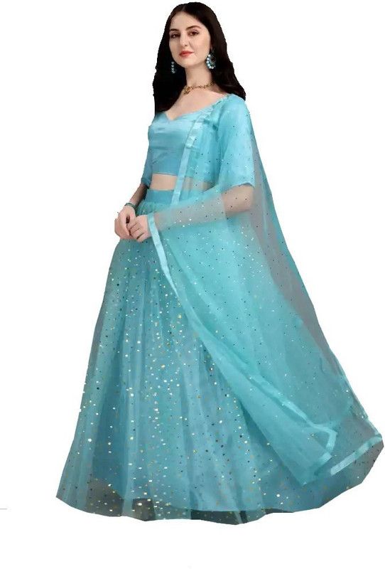 Printed Semi Stitched Lehenga Choli  (Light Blue)