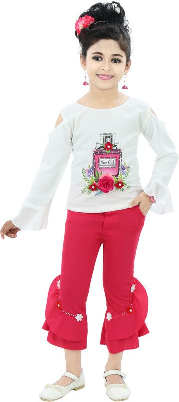 Girls Casual Capri T-shirt  (Pink)