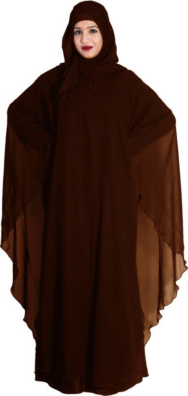 ARoohSa ABAYA BURQA BROWN NIDA FARASHA 0303 Art Silk Self Design Abaya With Hijab  (Brown)
