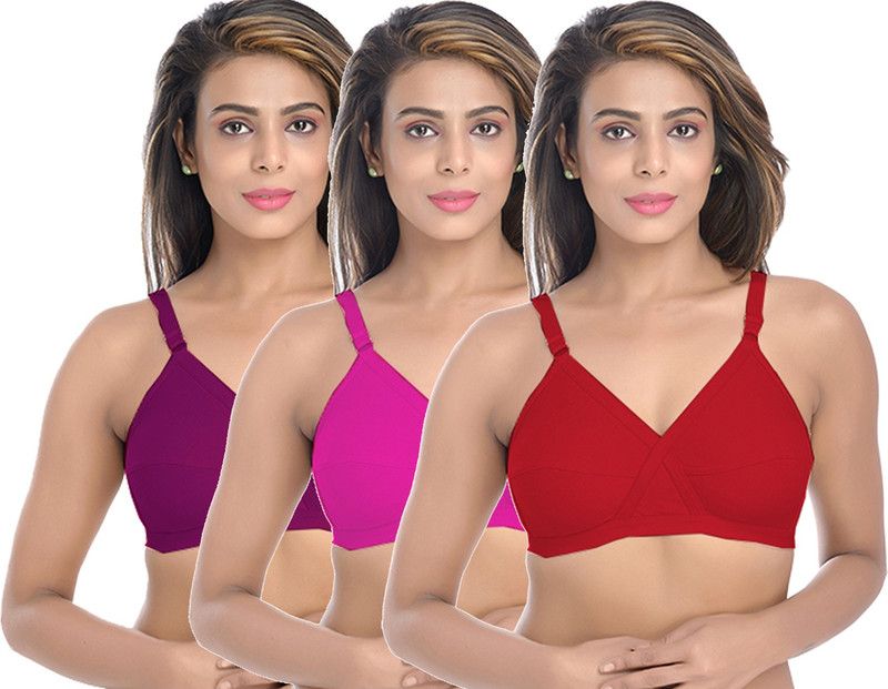 Women T-Shirt Non Padded Bra  (Red, Pink, Maroon)