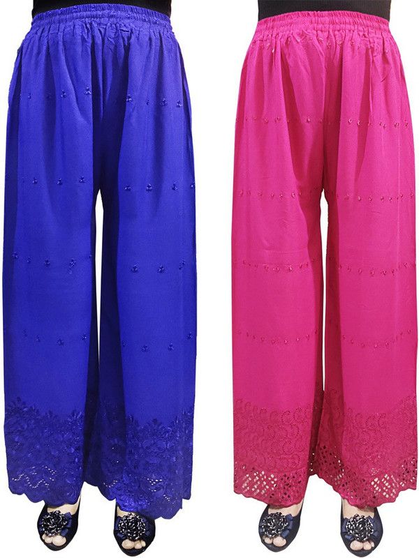 Pack of 2 Women Relaxed Light Blue, Pink Viscose Rayon Trousers